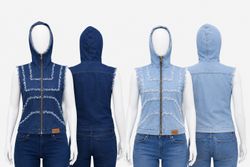 CR1688 UPCYCLED SLEEVELESS DENIM HOODIE