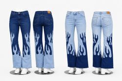 CR1689 UPCYCLED FLAME PANEL DENIM JEANS