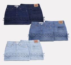 CR1690 UPCYCLED LACE-UP DENIM MINI SKIRT