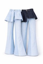CR1696 UPCYCLED LAYERED FLARE DENIM JEANS
