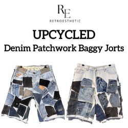 Upcycled Y2K Denim Patchwork Baggy Jorts