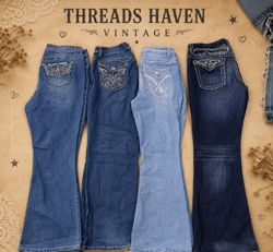 TH# 001 Y2K Embroidered Flare Bootcut Jeans ✨ Vint..