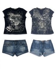 (FV-1528) Y2K Sexy Denim Shorts & BabyTees