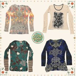 Y2K Earth Tone & Baroque Print Tops Bundle: 8 Pcs ..