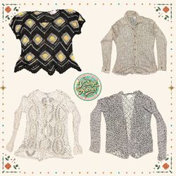 Y2K Crochet Lace & Open Knit Tops Bundle: 7pcs