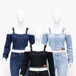 CR1702 UPCYCLED DENIM STRAP CROP TOP