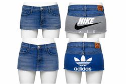 CR1708 UPCYCLED SPORT PANEL DENIM MINI SKIRT