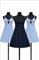 CR1712 UPCYCLED DENIM MINI DRESS