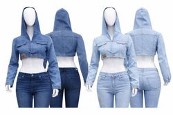 CR1717 Upcycle Denim Hooded Jacket