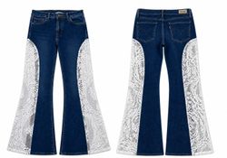 CR1720 UPCYCLED LACE PANEL FLARE JEANS
