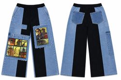CR1721 UPCYCLED GRAPHIC PANEL WIDE LEG JEANS