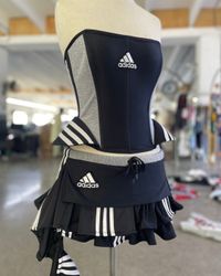 Upcycled Adidas Corset & Ruffle Mini Skirt Set