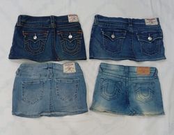 CR8729 UPCYCLED TRUE RELIGION MINI DENIM SKIRTS