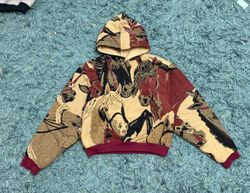 Upcycle Tapestry Hoodie With Baggy Sleeves