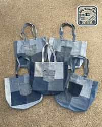 Upcycled Patchwork Denim Tote Bag 25 *