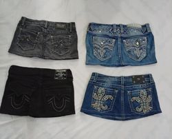 CR8767 UPCYCLED MIX BRANDED MINI DENIM SKIRTS