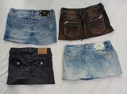 CR8769 UPCYCLED MIX BRANDED MINI DENIM SKIRTS