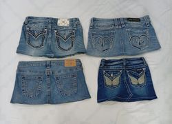 CR8770 UPCYCLED MIX BRANDED MINI DENIM SKIRTS
