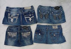 CR8771 UPCYCLED MIX BRANDED MINI DENIM SKIRTS