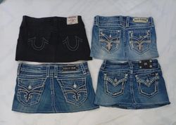CR8773 UPCYCLED MIX BRANDED MINI DENIM SKIRTS