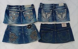 CR8774 UPCYCLED MIX BRANDED MINI DENIM SKIRTS
