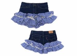 CR1733 UPCYCLED RUFFLE DENIM MINI SKIRT