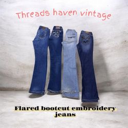 TH # 012     Y2K Embroidery Flare Jeans – Retro Lo..