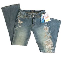 Y2K Embellished And Embroidered Flare Jeans low Ri..