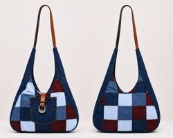 CR1769 Upcycled Denim Patchwork Shoulder Bag