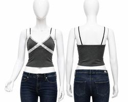 CR1773 Upcycled Lace Strap Cami Top