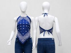 CR1785 Upcycled Bandana Halter Top
