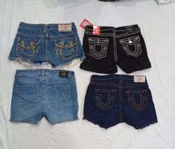 CR8783 UPCYCLED TRUE RELIGION MINI DENIM SHORTS