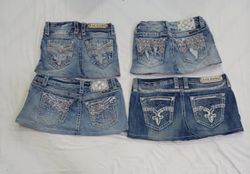 CR8784 UPCYCLED MIX BRANDED MINI DENIM SKIRTS
