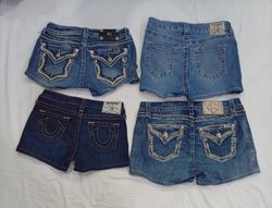 CR8786 UPCYCLED MIX BRANDED MINI DENIM SHORTS