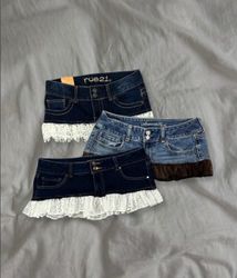 Upcycled denim Lace Skirt