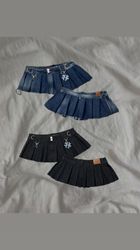 Upcycled Denim Pleated Skirt