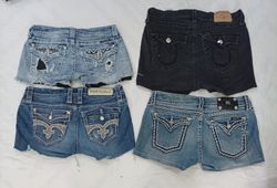 CR8804 UPCYCLED MIX BRANDED MINI DENIM SHORTS