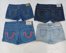 CR8813 UPCYCLED TRUE RELIGION MINI DENIM SHORTS