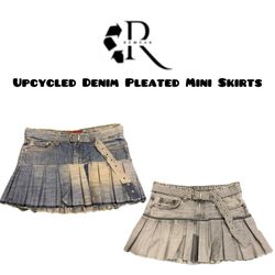 Upcycled Y2K Denim Mini Pleated Skirt
