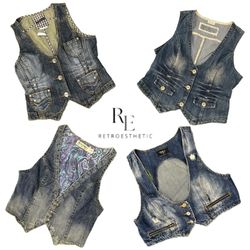 Y2K Unique Girl Denim waistcoat  RE-3336