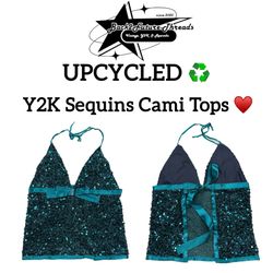 Upcycled Y2K Sequins Party Cami Tops
