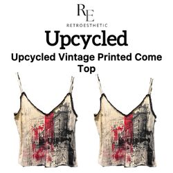 Upcycled Vintage Printed Come Top