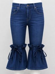 CR1806 UPCYCLED TIE-FLARE DENIM CAPRI