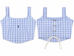 CR1808 UPCYCLED LACE-UP CHECK CORSET TOP