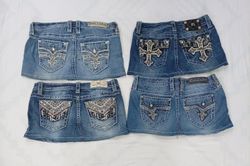 CR8851 UPCYCLED MIX BRANDED MINI DENIM SKIRTS