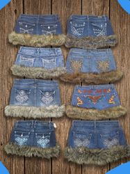 Fur Skirts ||
Vintage Y2K Bling Pocket Denim & Fau..