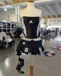 Upcycled Adidas Corset & Ruffle Mini Skirt Set