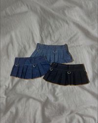 Upcycled Denim Pleated Mini Skirt