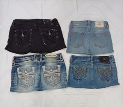 CR8894 UPCYCLED MIX BRANDED MINI DENIM SKIRTS