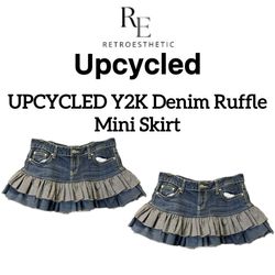 Upcycled Y2K Denim Ruffle Mini Skirt